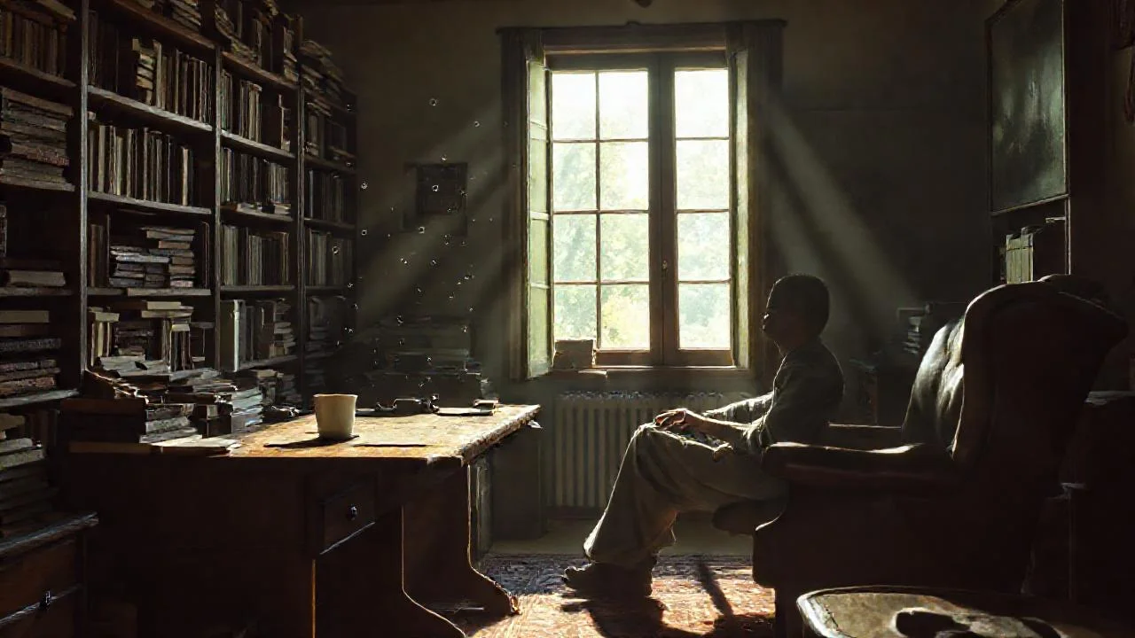 Un hombre contempla en su estudio antiguo