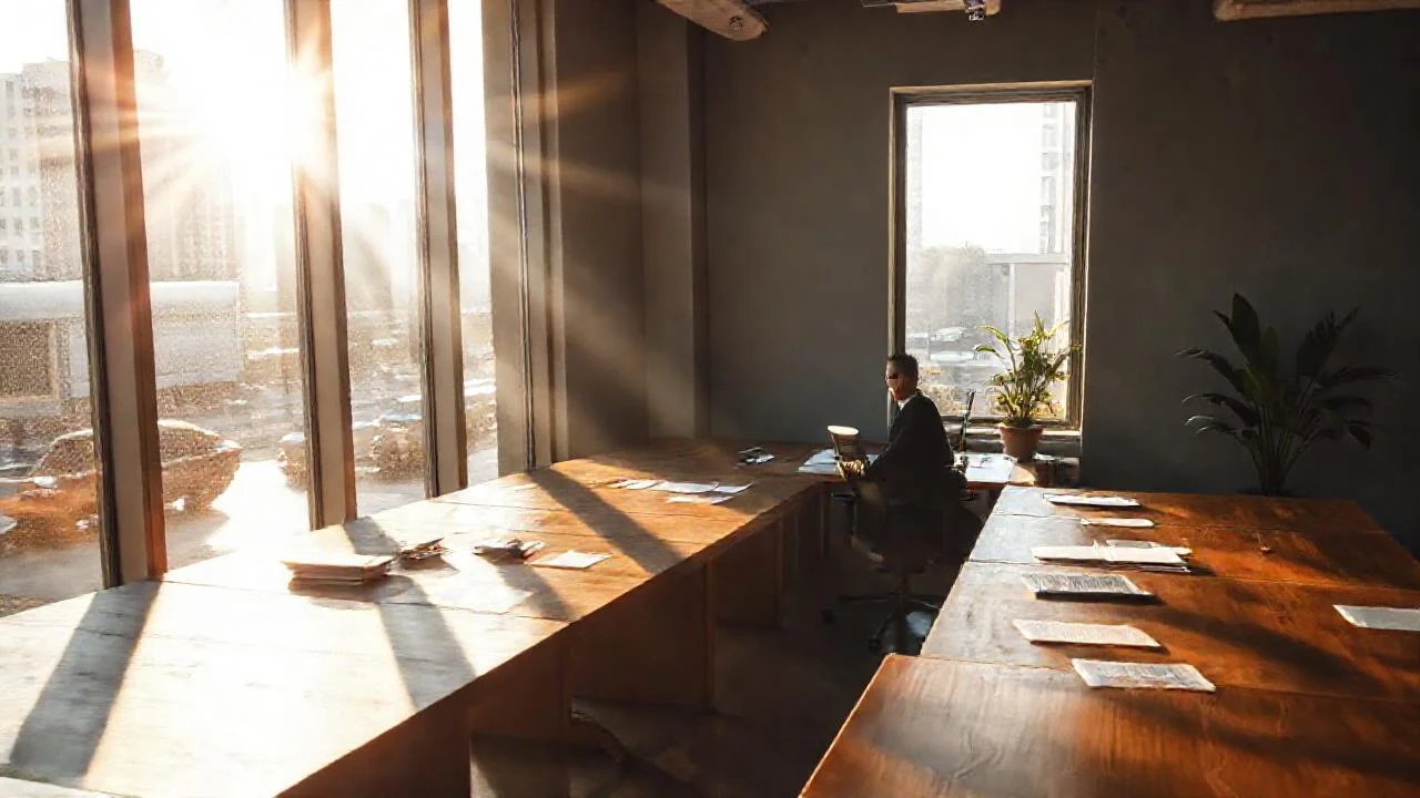 Oficina moderna, luz y trabajo