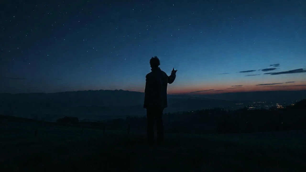 Silueta solitaria observa el cielo nocturno