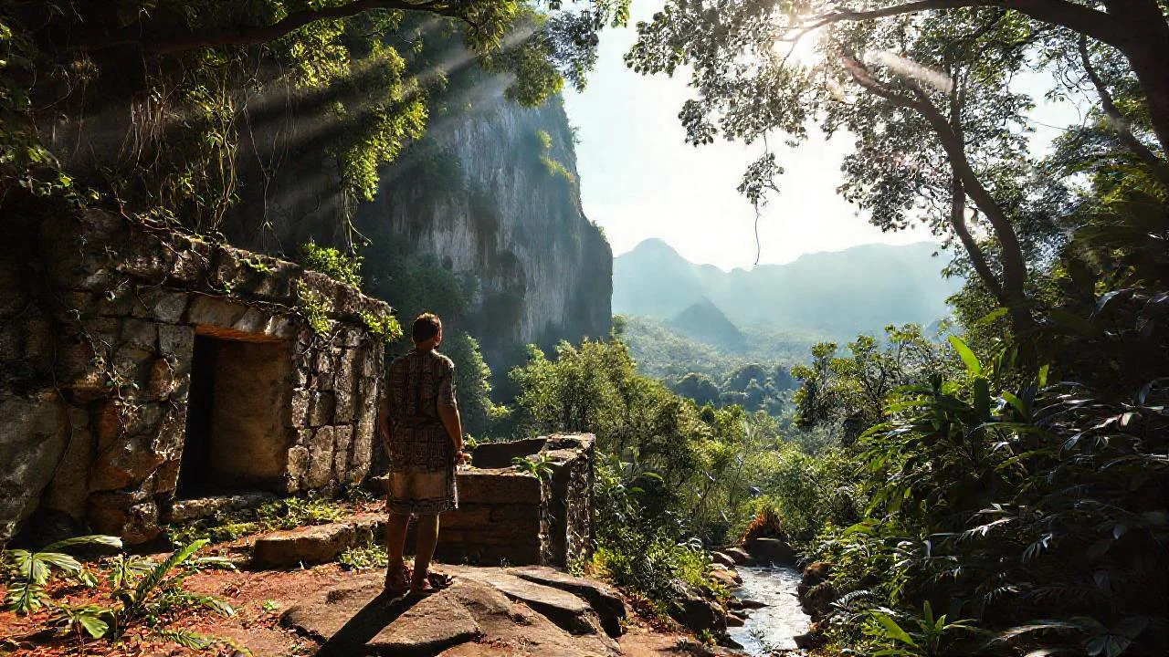 Jungle ancestral observa la piedra serena
