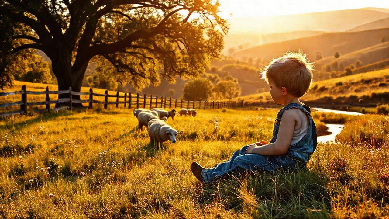 Niño observa serenamente la vida rural