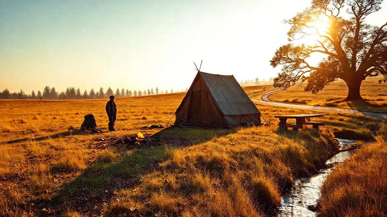 Un campamento tranquilo bajo el sol