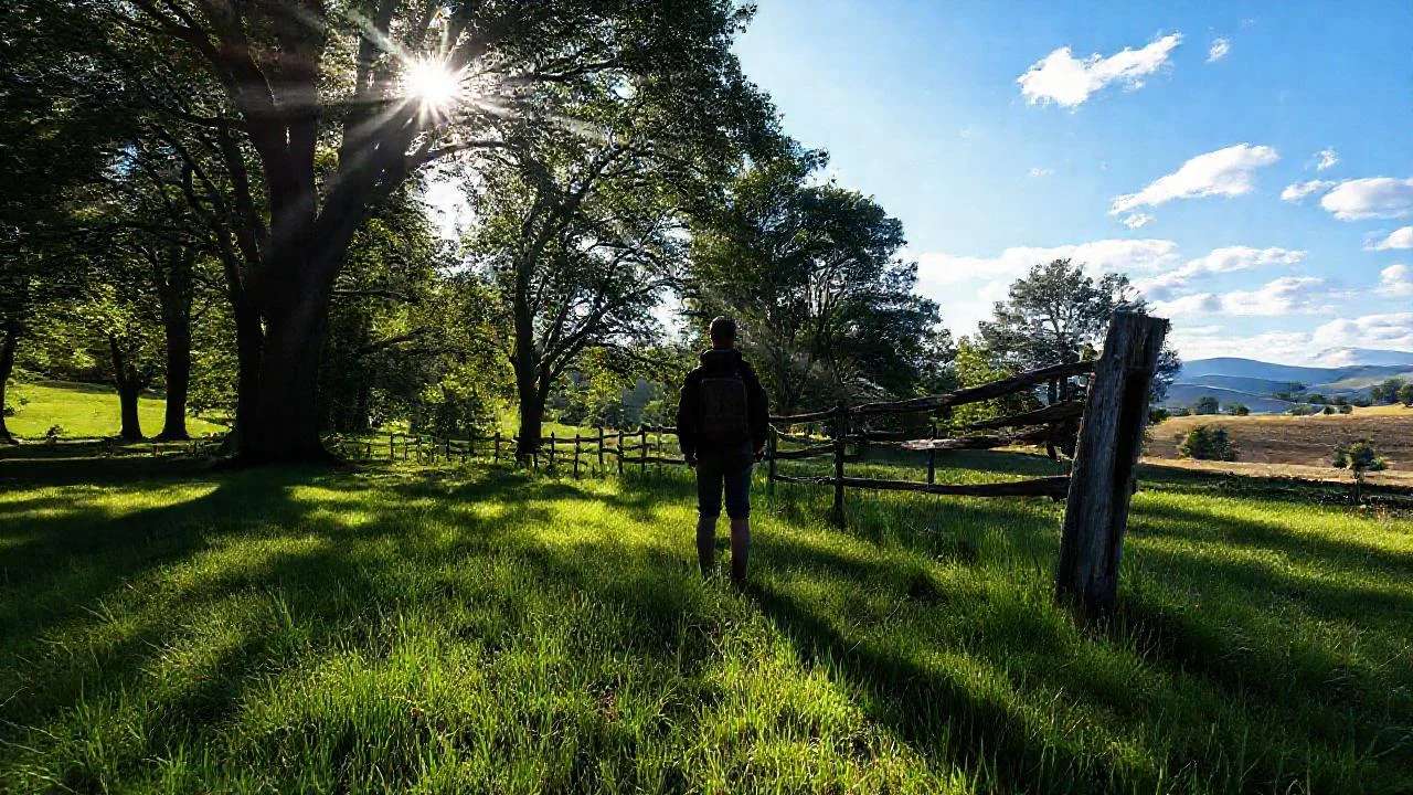 Silueta solitaria en paisaje rural