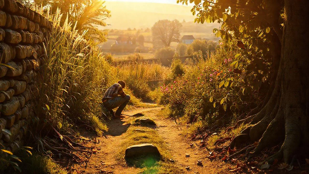 Un jardinero solitario contempla la naturaleza