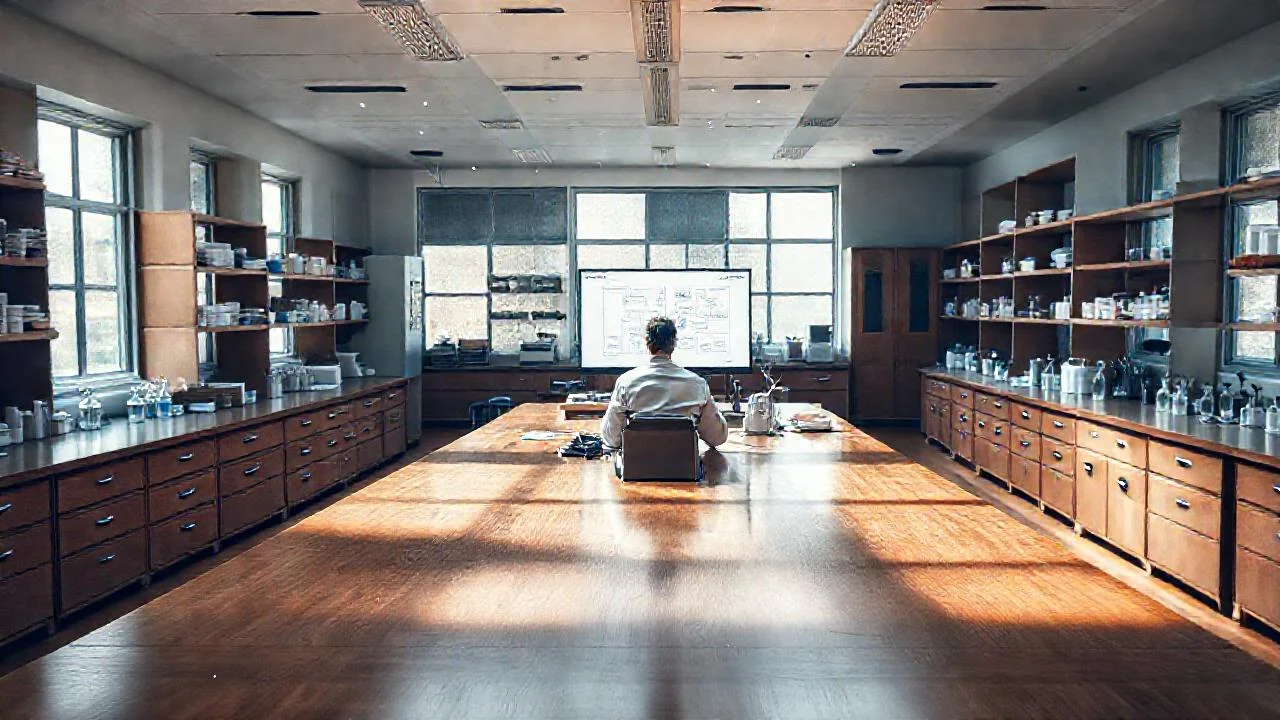 Un científico trabaja en un laboratorio ordenado