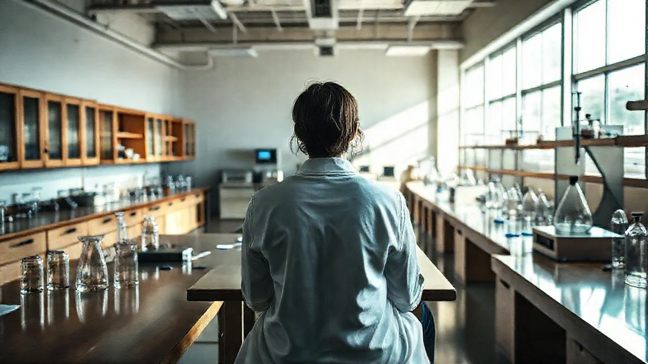 Laboratorio científico, luz natural y actividad