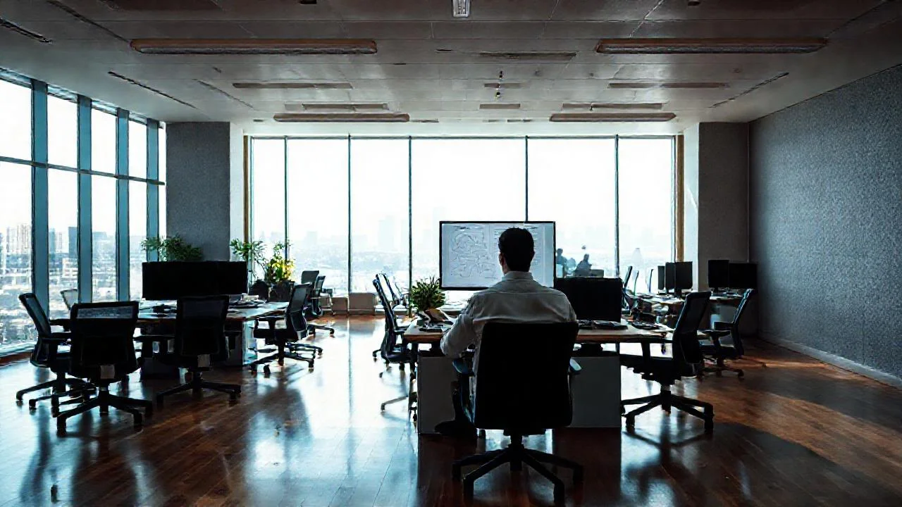 Oficina moderna, luz natural y orden