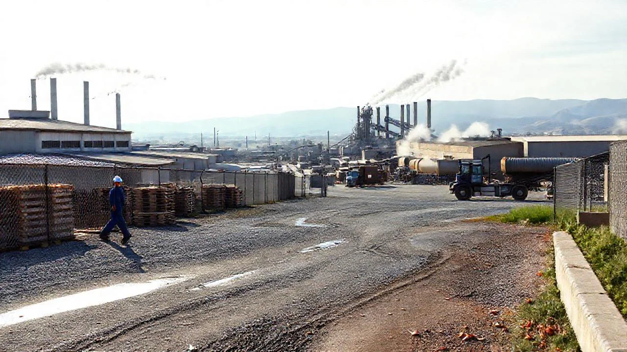 Complejo industrial, sombrío y vasto