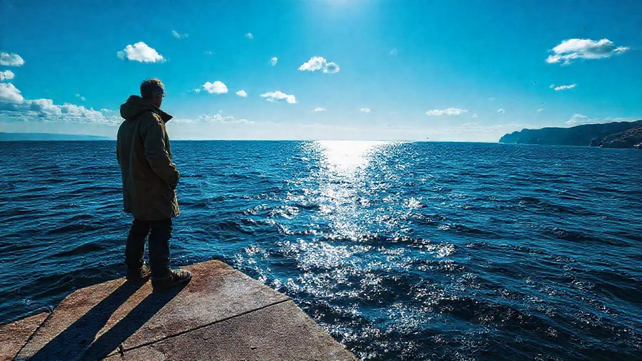 Un solitario figura observa el océano