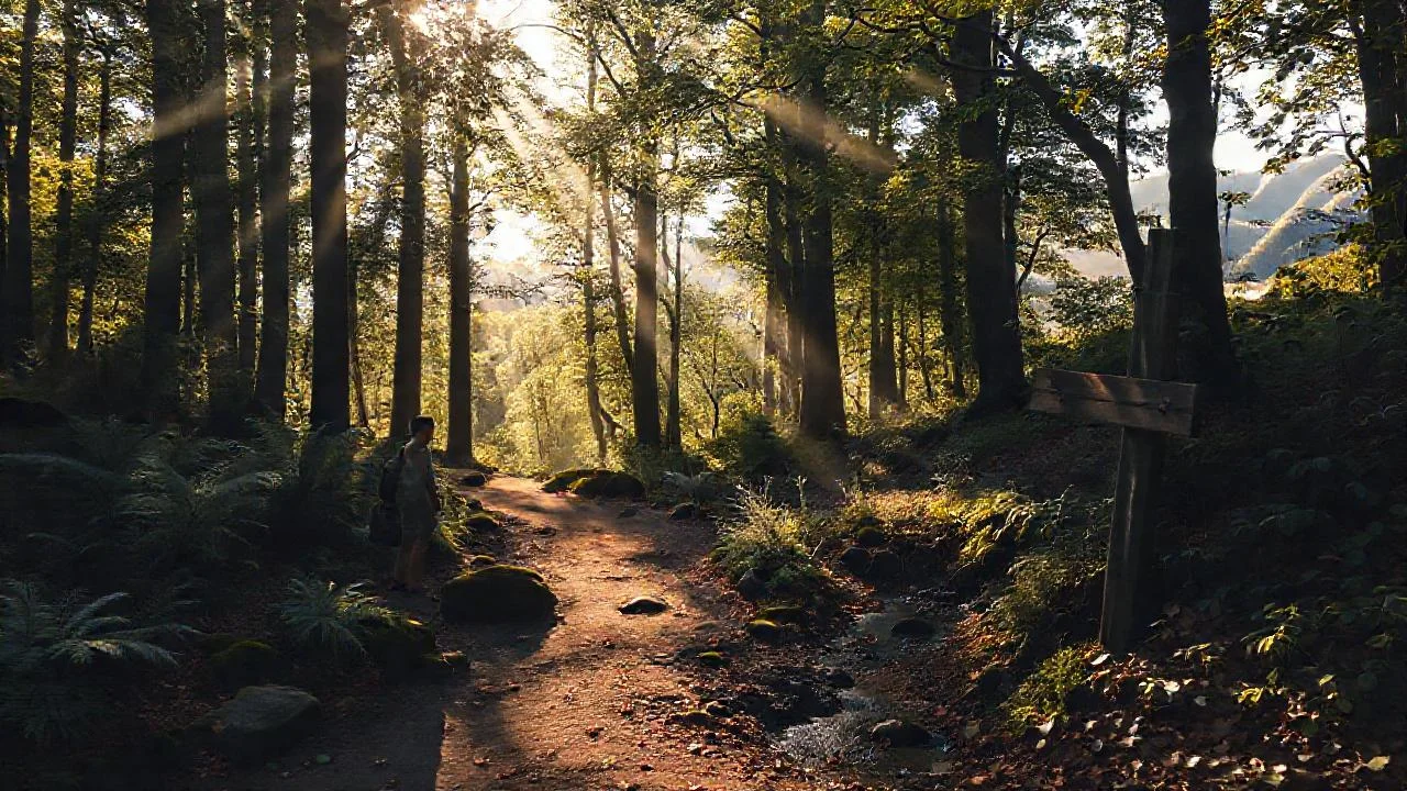 Silueta solitaria en bosque tranquilo