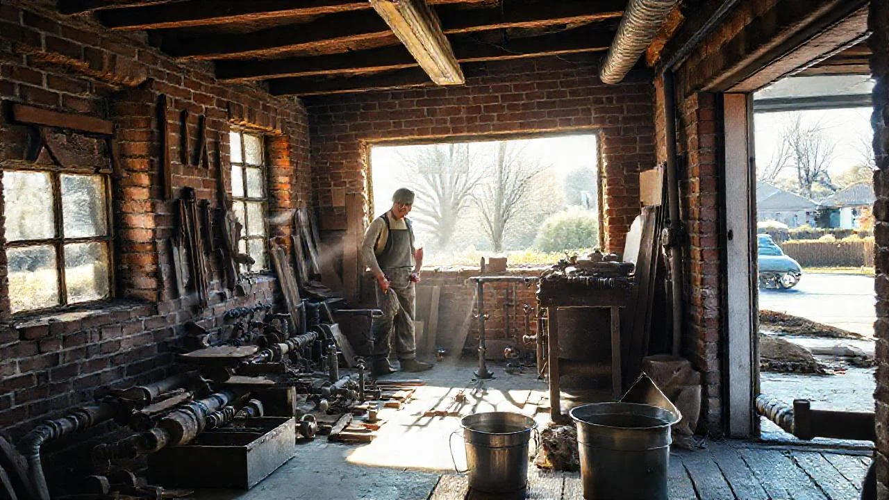 Taller de fontanería, luz y polvo