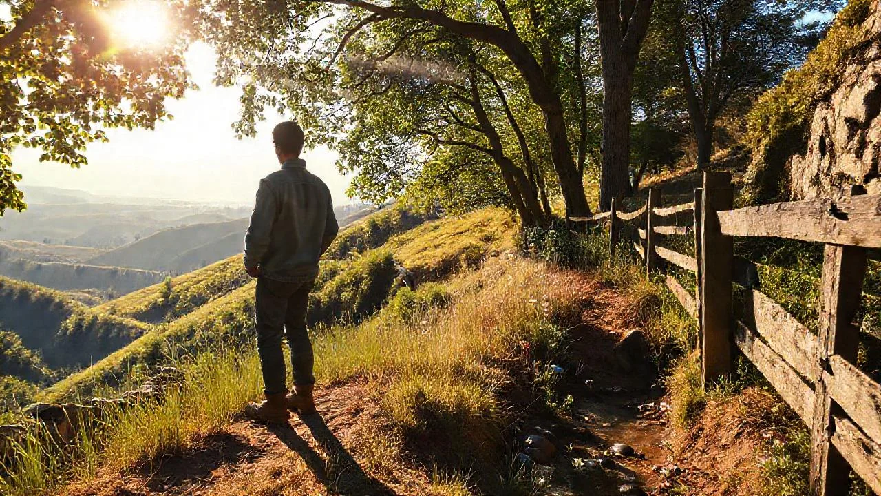 Un solitario observa un paisaje sereno