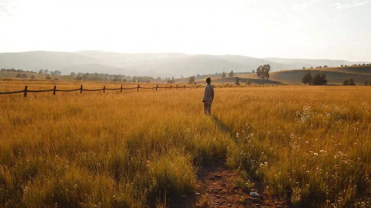 Un solitario observa un campo sereno