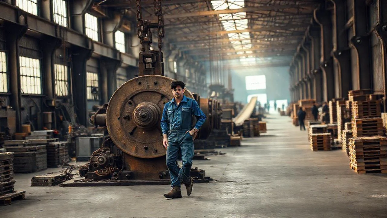 Fábrica industrial, trabajo, desgaste y luz