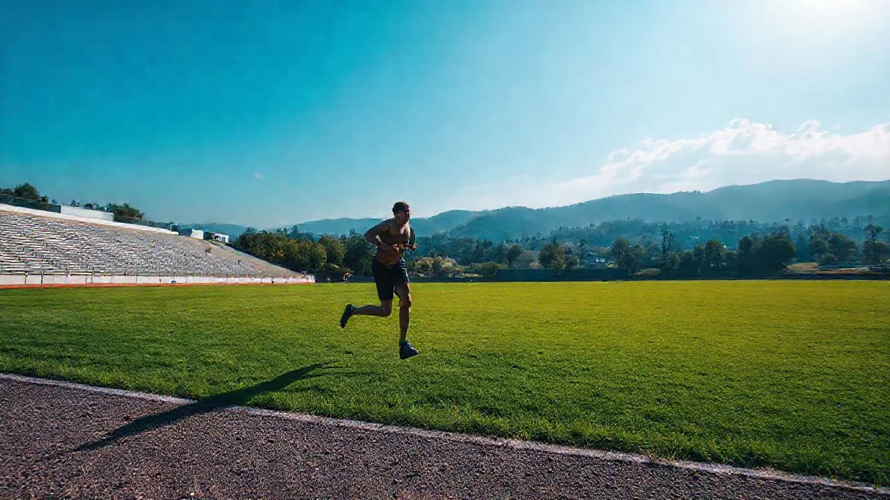 Atleta solitario corre por el campo