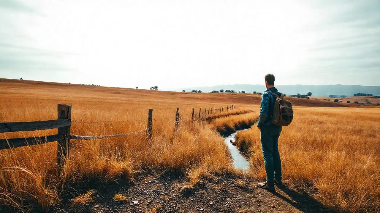 Campo vasto, figura solitaria y calma