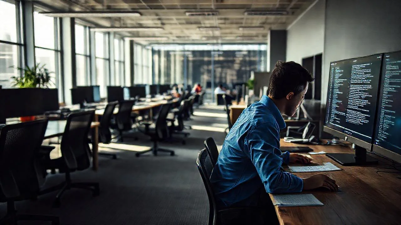 Oficina moderna, trabajo enfocado y tranquilo