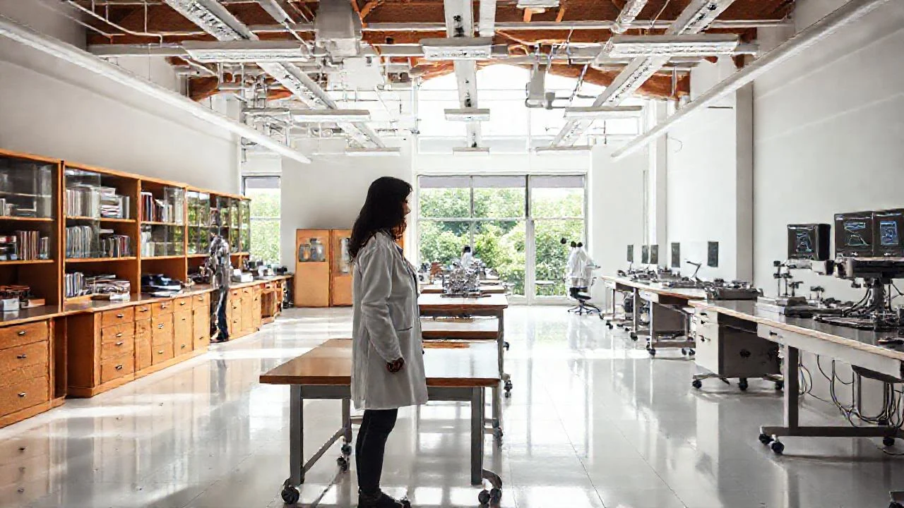 Laboratorio científico, ordenado y concentrado