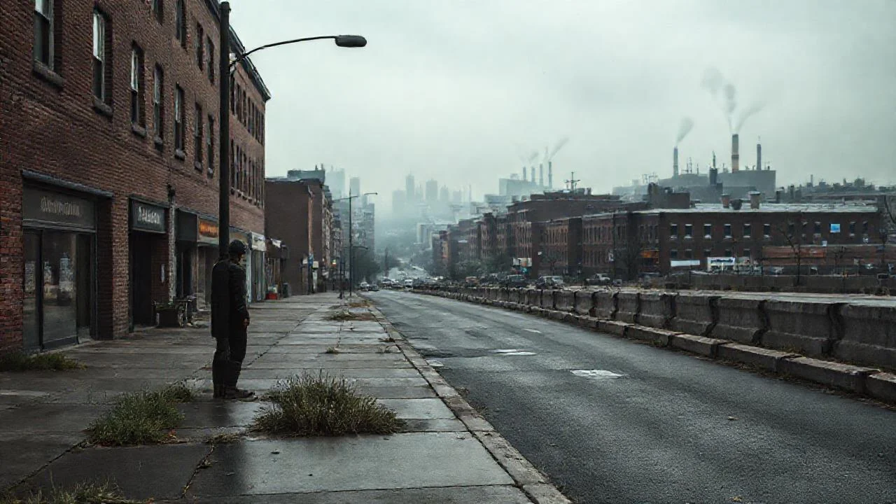 Ciudad desolada, silenciosa y gris