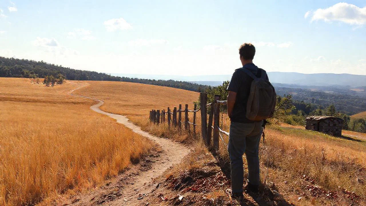 Campo dorado, figura solitaria, tranquila paz
