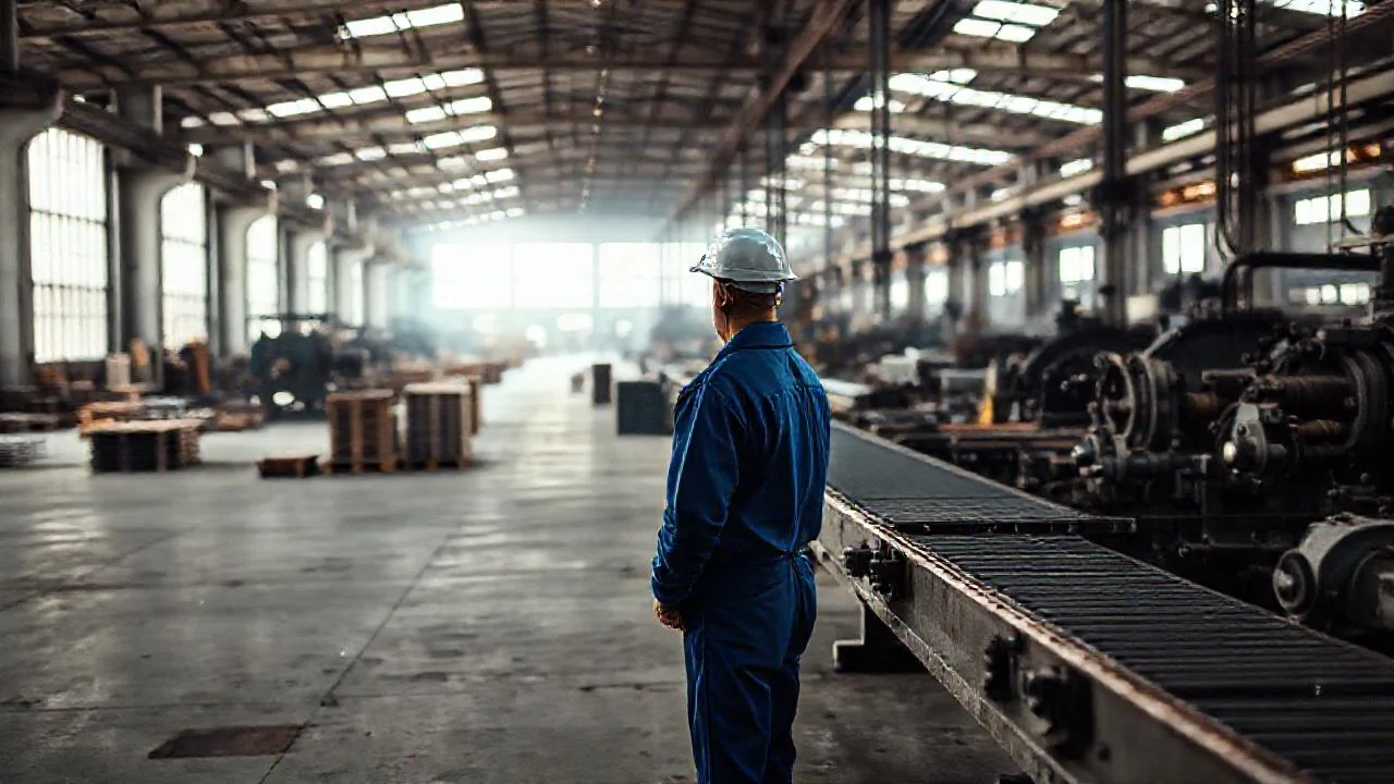 Factoría industrial, luz tenue y trabajo