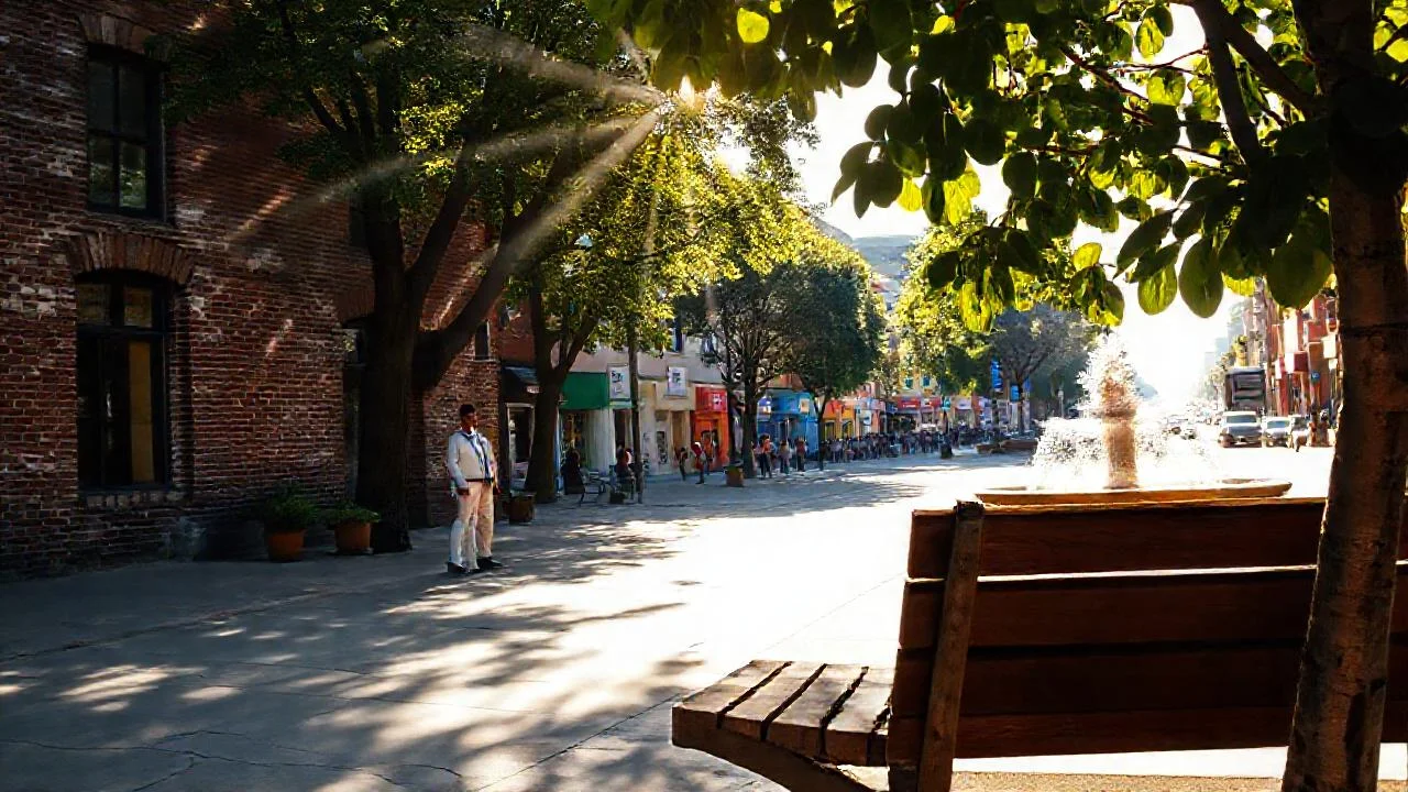 Sol vibrante ilumina una ciudad bulliciosa