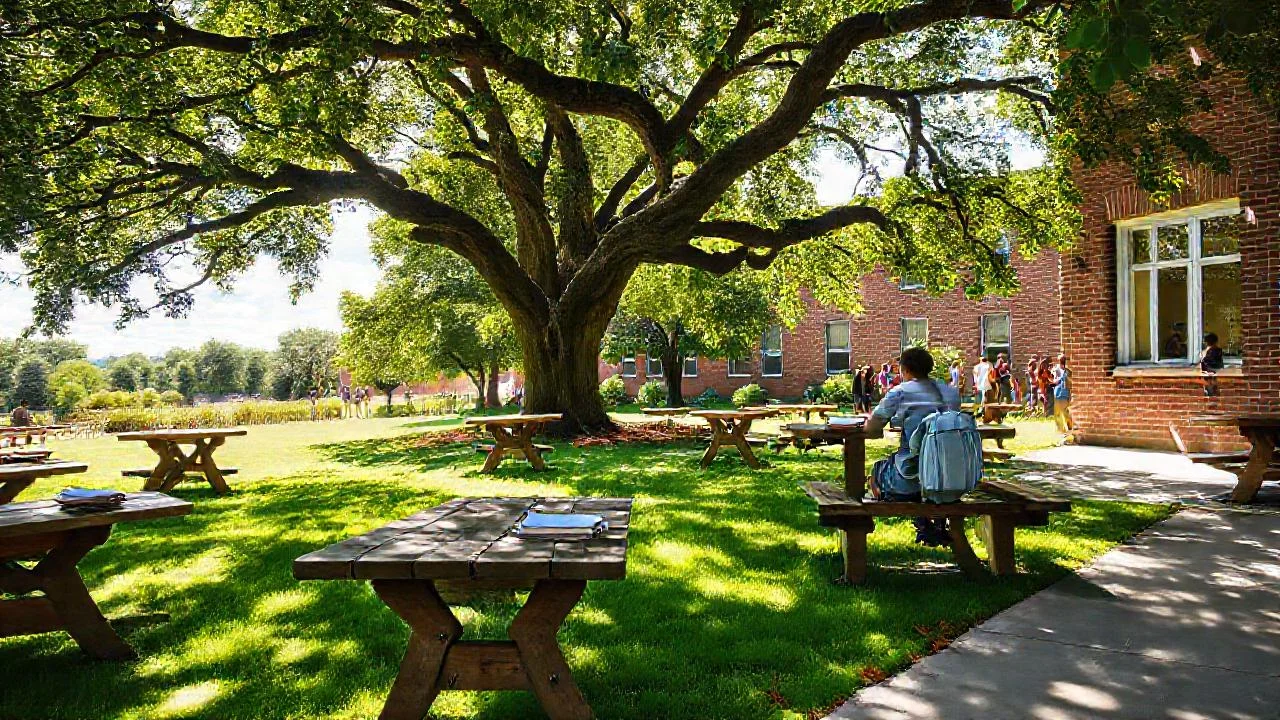 Estudiantes aprenden bajo el sol