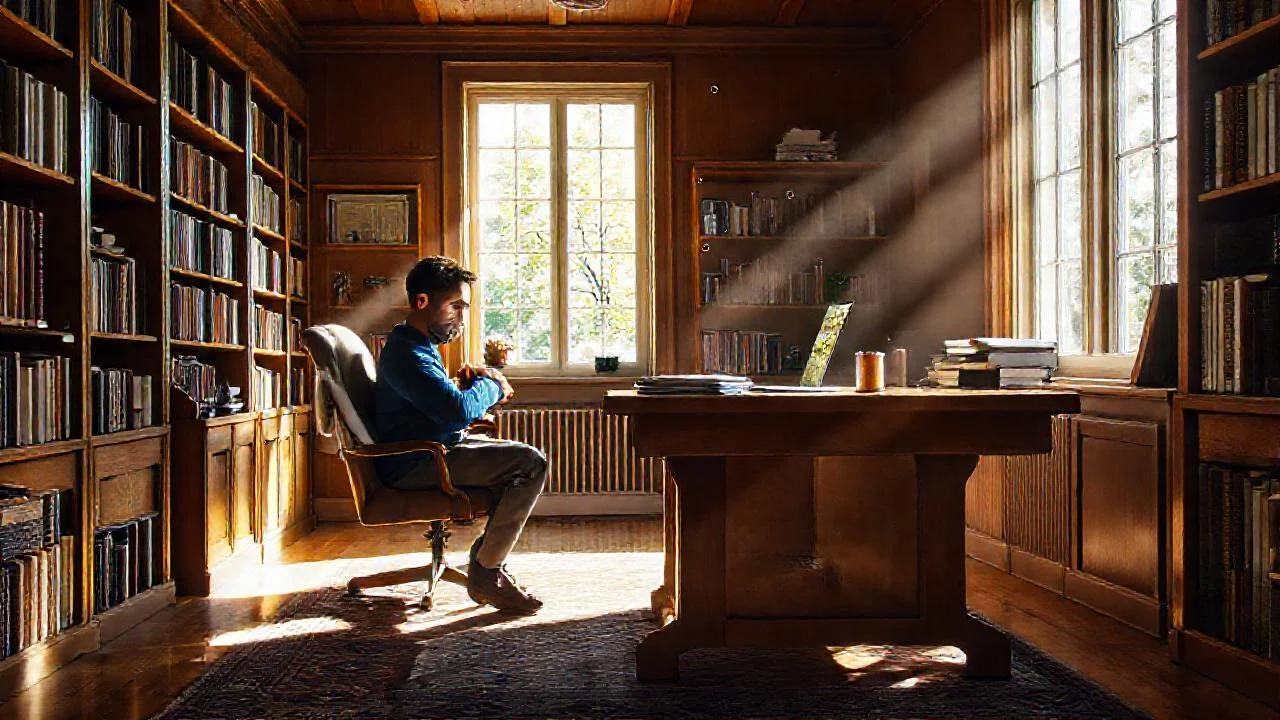 Un hombre concentrado en su estudio