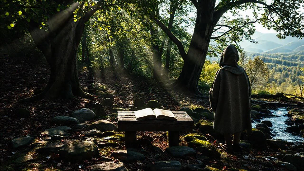 Silueta solitaria observa un bosque sereno