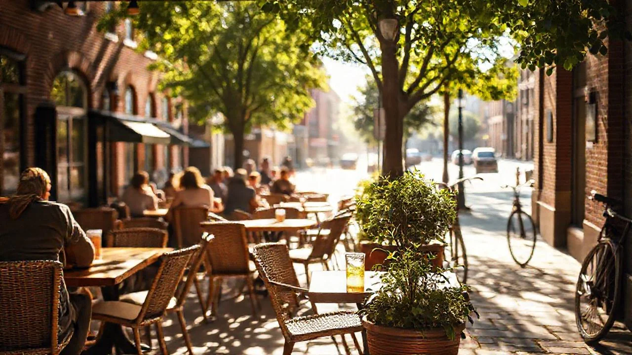 Un café soleado refleja la ciudad