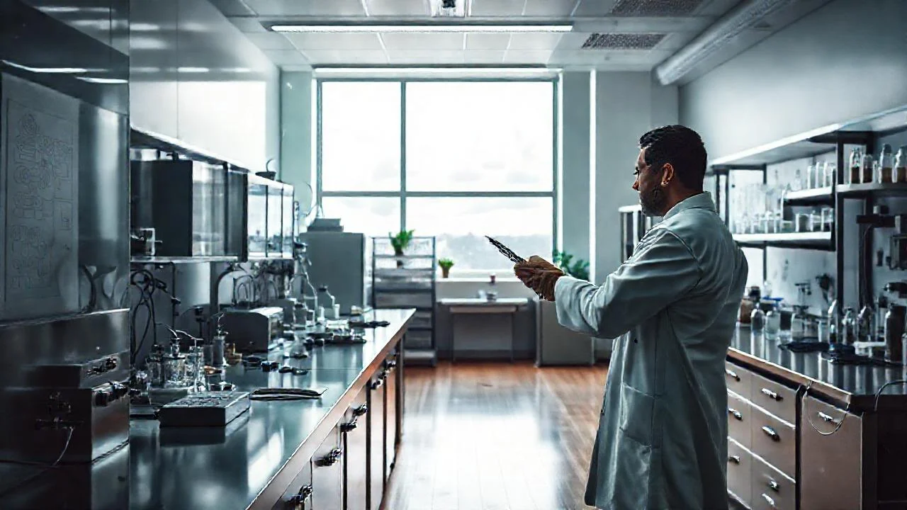 Laboratorio moderno, investigación enfocada y serena