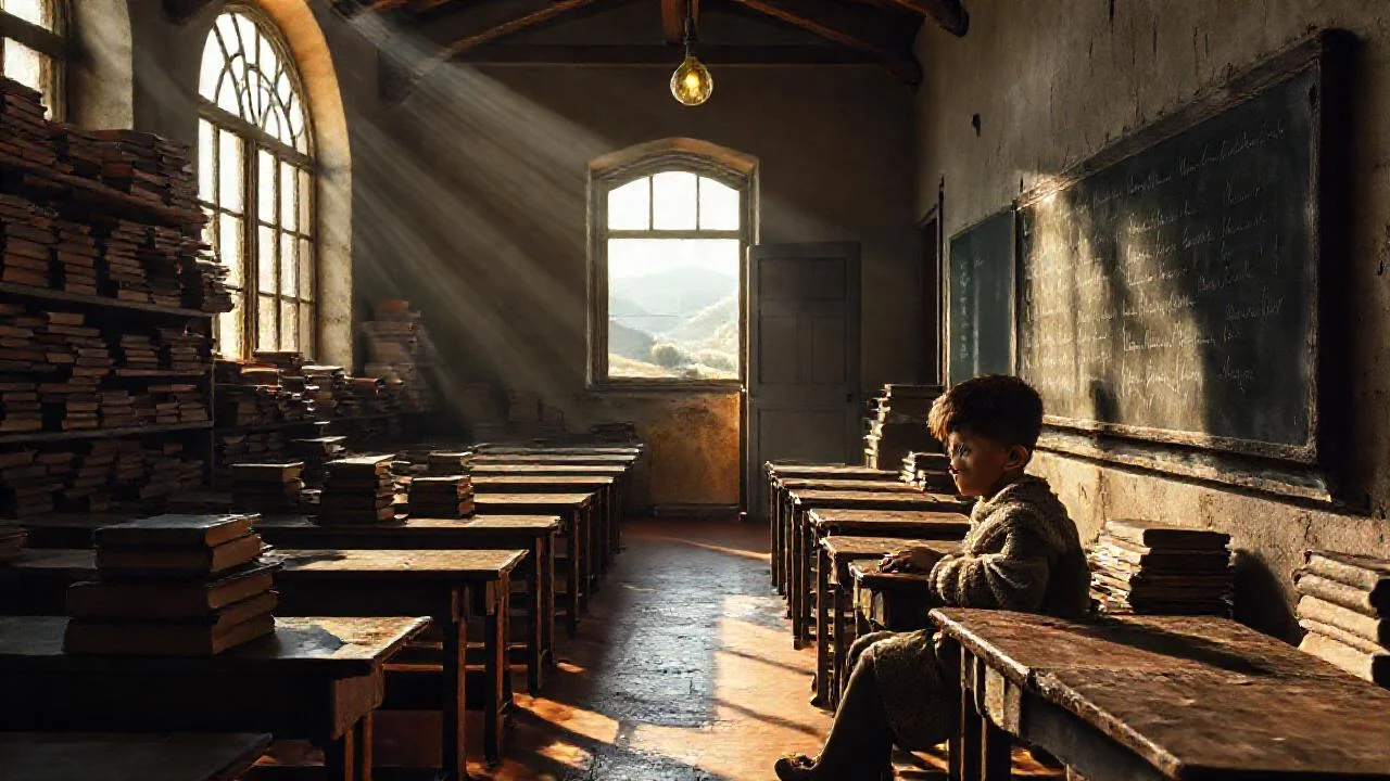 Una aula silenciosa, iluminada por el sol
