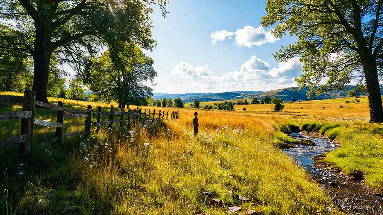 Un paisaje sereno y dorado se extiende