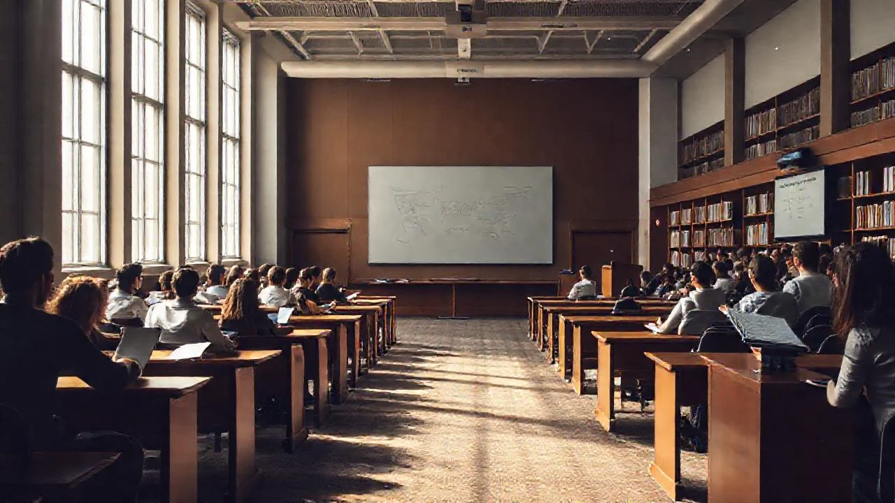 Un aula universitaria cálida y enfocada