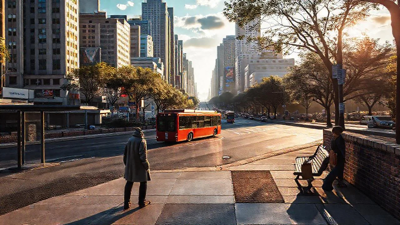 Ciudad vibrante, luz y rutina urbana