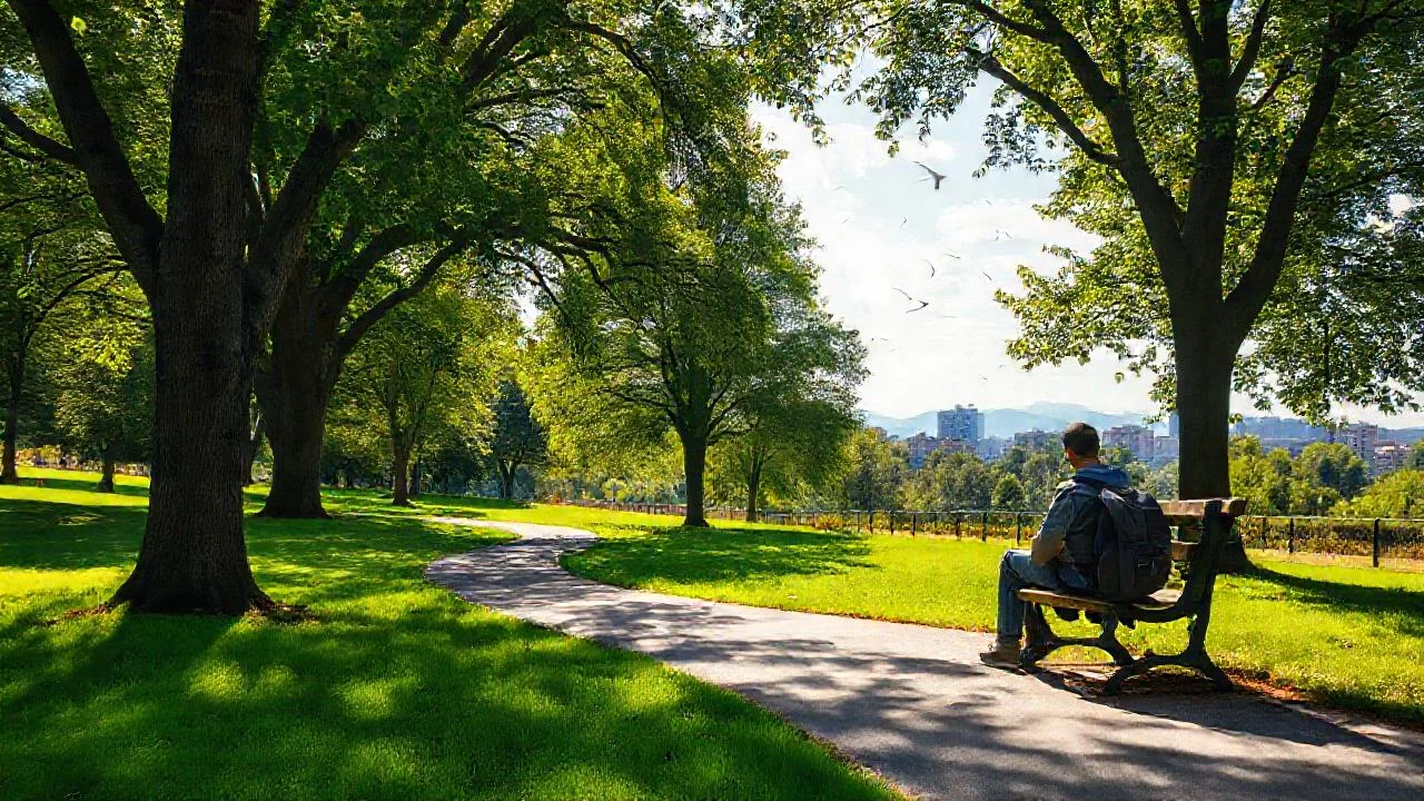 Un parque tranquilo bajo cielo azul