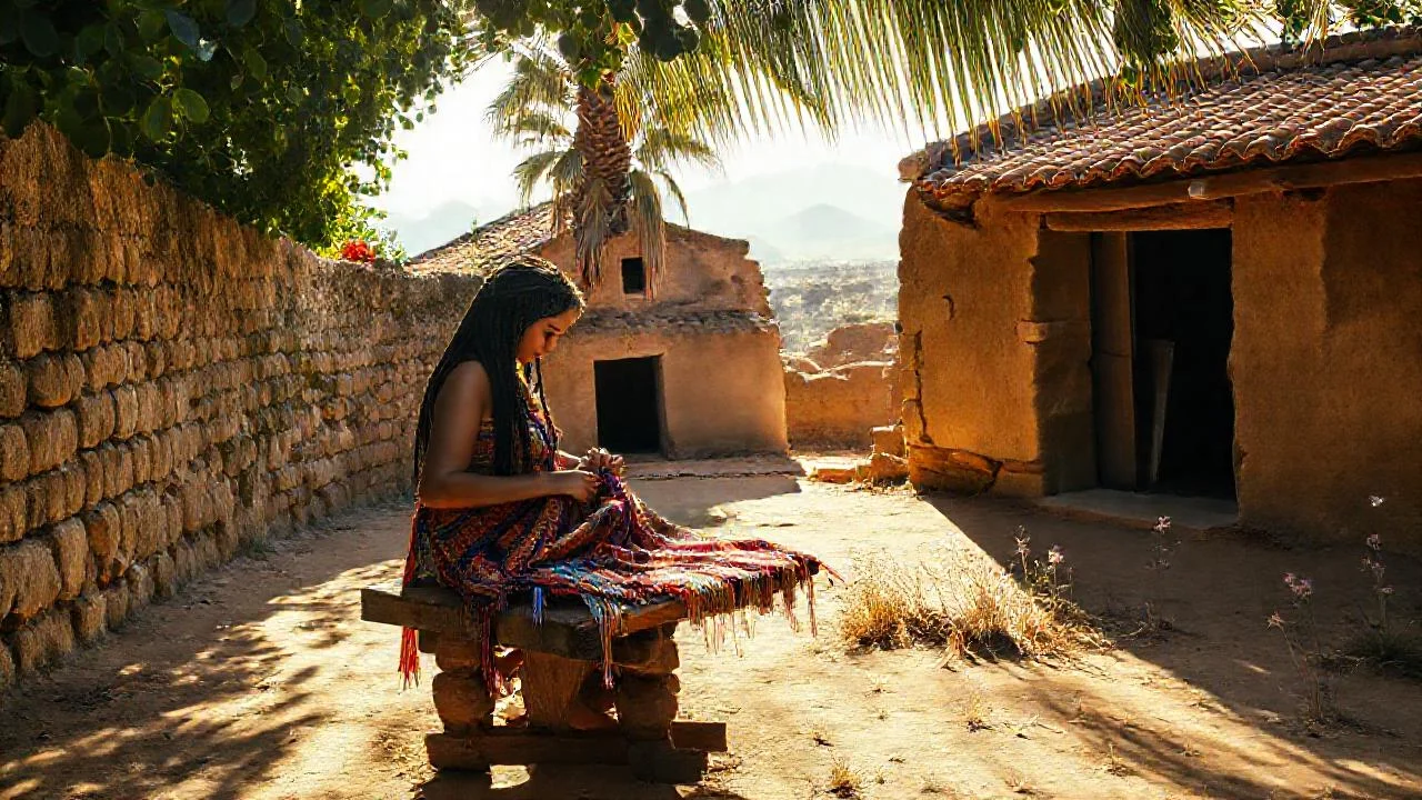 Una mujer teje, la luz baña historia