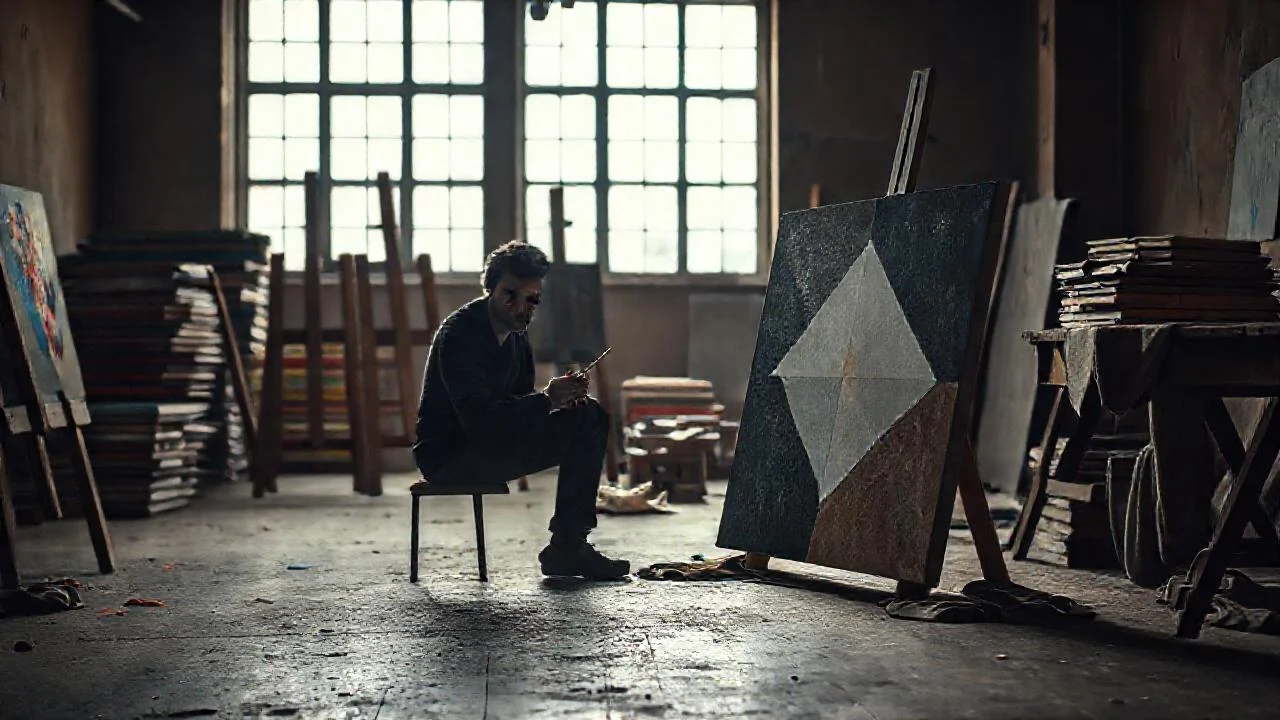 Un artista crea un cuadro silencioso