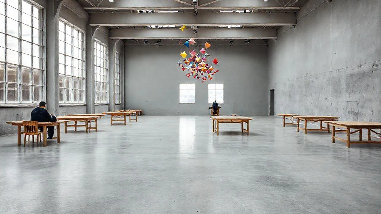 Espacio gris y contemplativo, suavemente iluminado