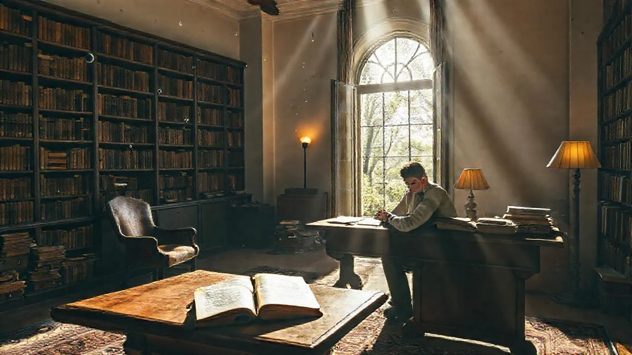 Un hombre lee en un estudio iluminado