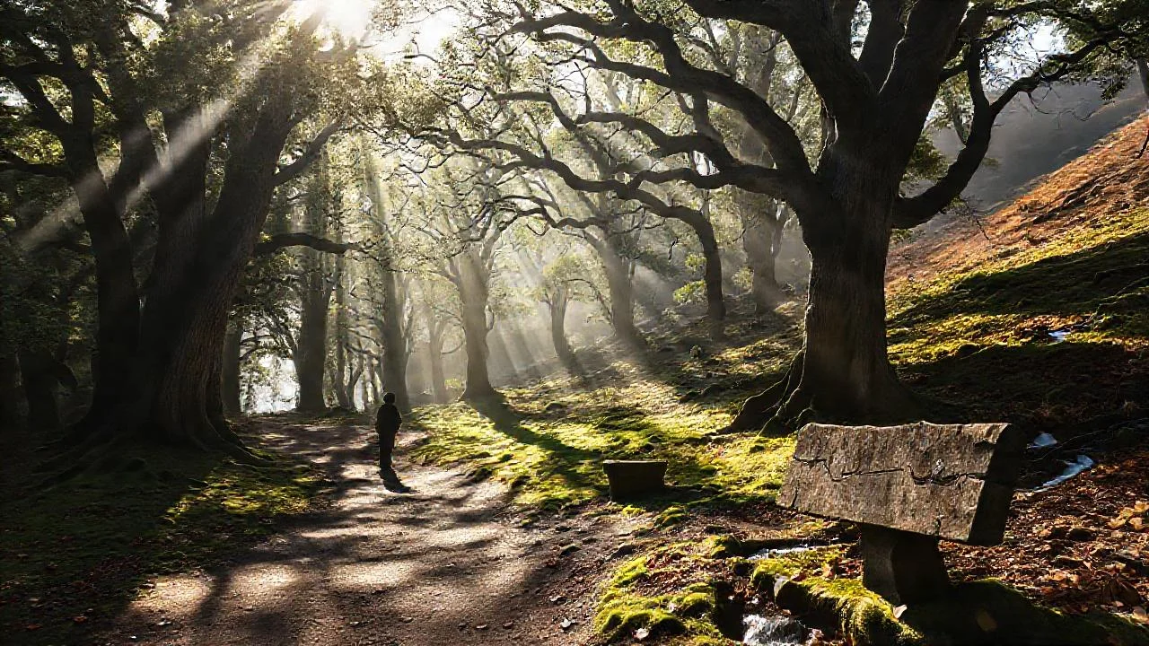 Bosque antiguo, paz y quietud silenciosa