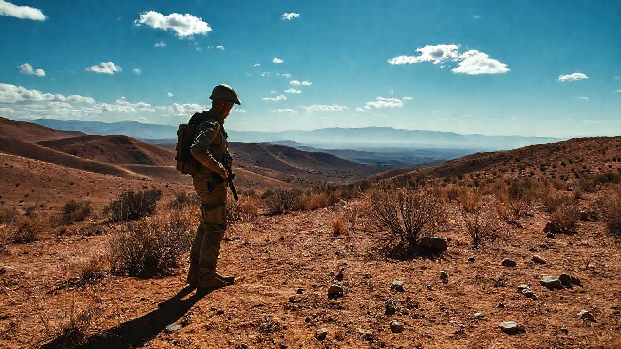 Soldado solitario en árido desierto