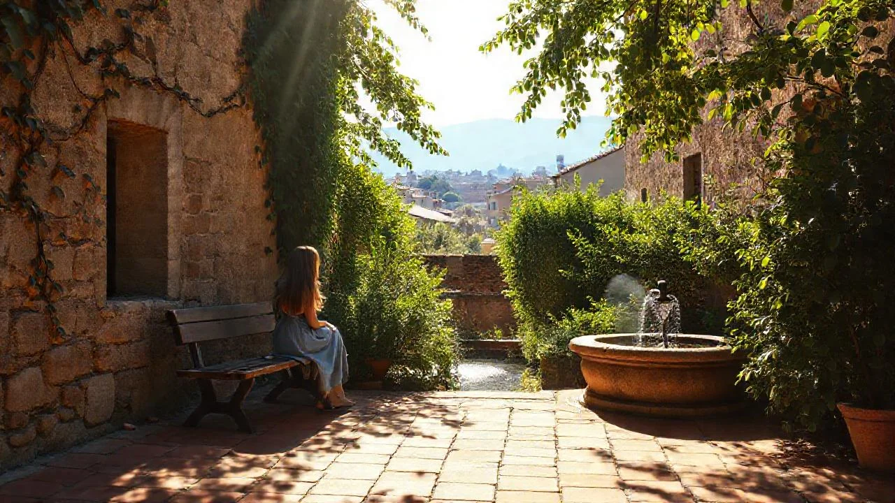 Una mujer contempla la quietud del jardín