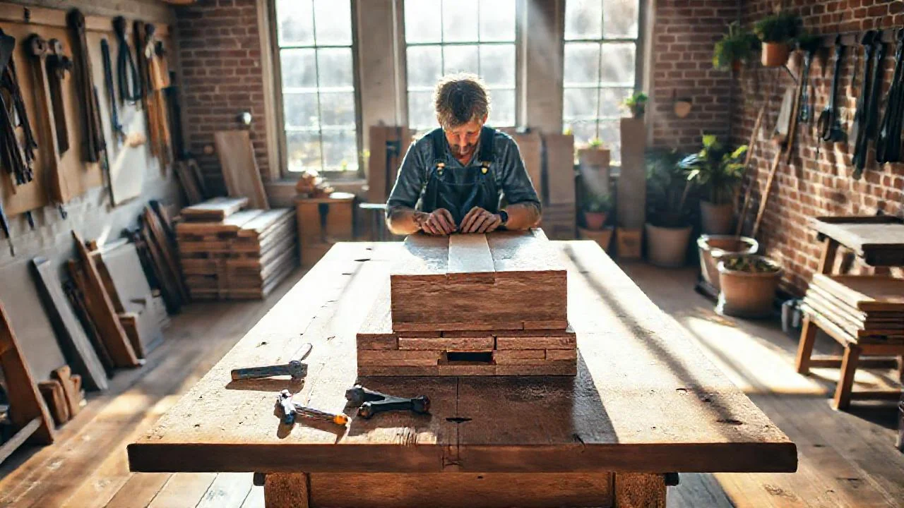Un artesano trabaja en un taller luminoso