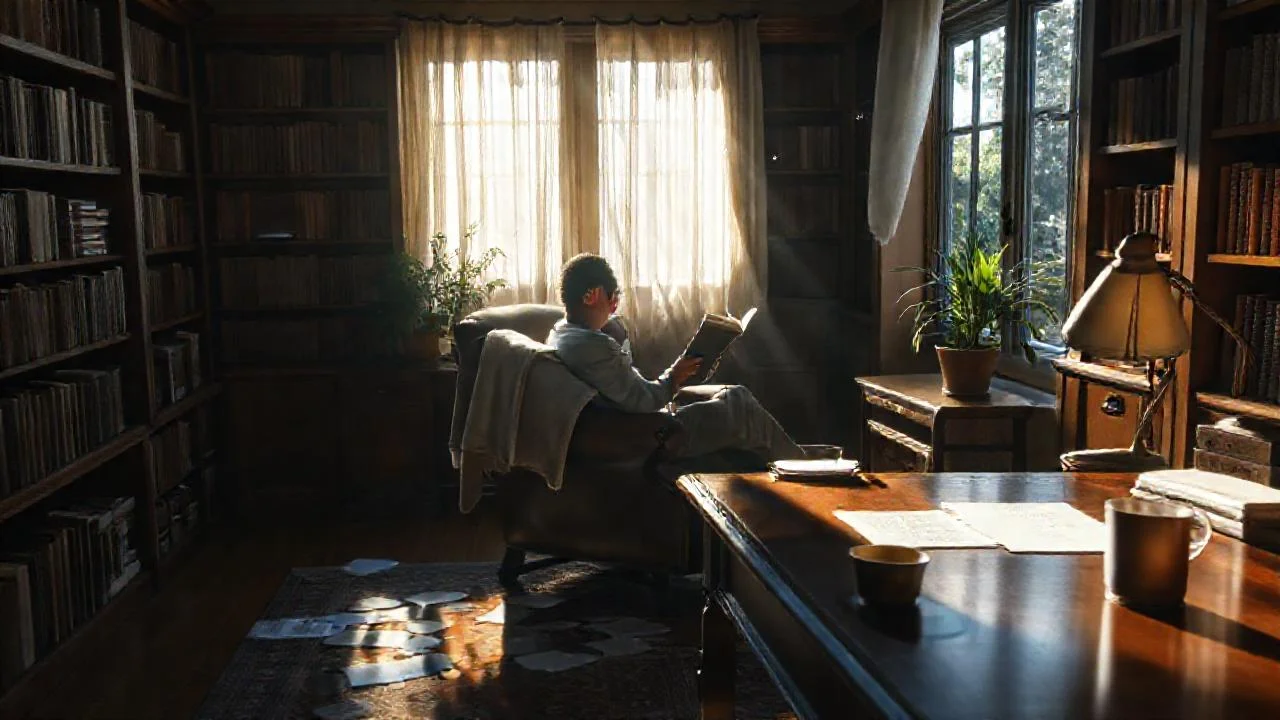 Un hombre lee en un estudio cálido