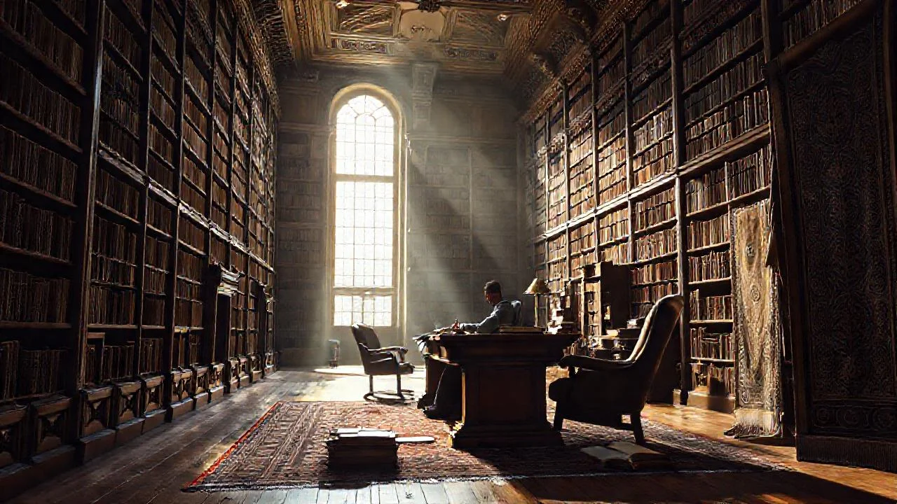 Una biblioteca antigua y serena