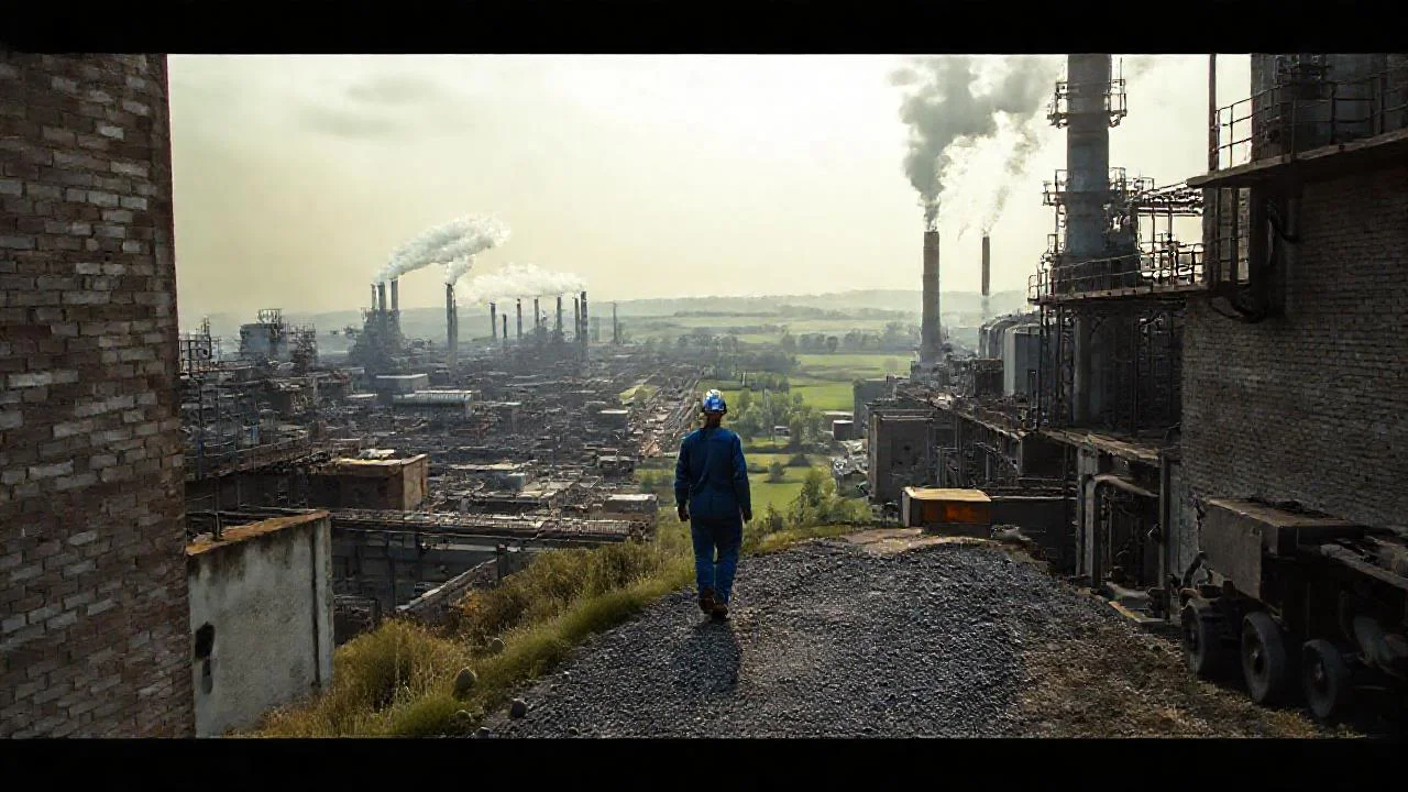 Gigante industria domina un paisaje gris