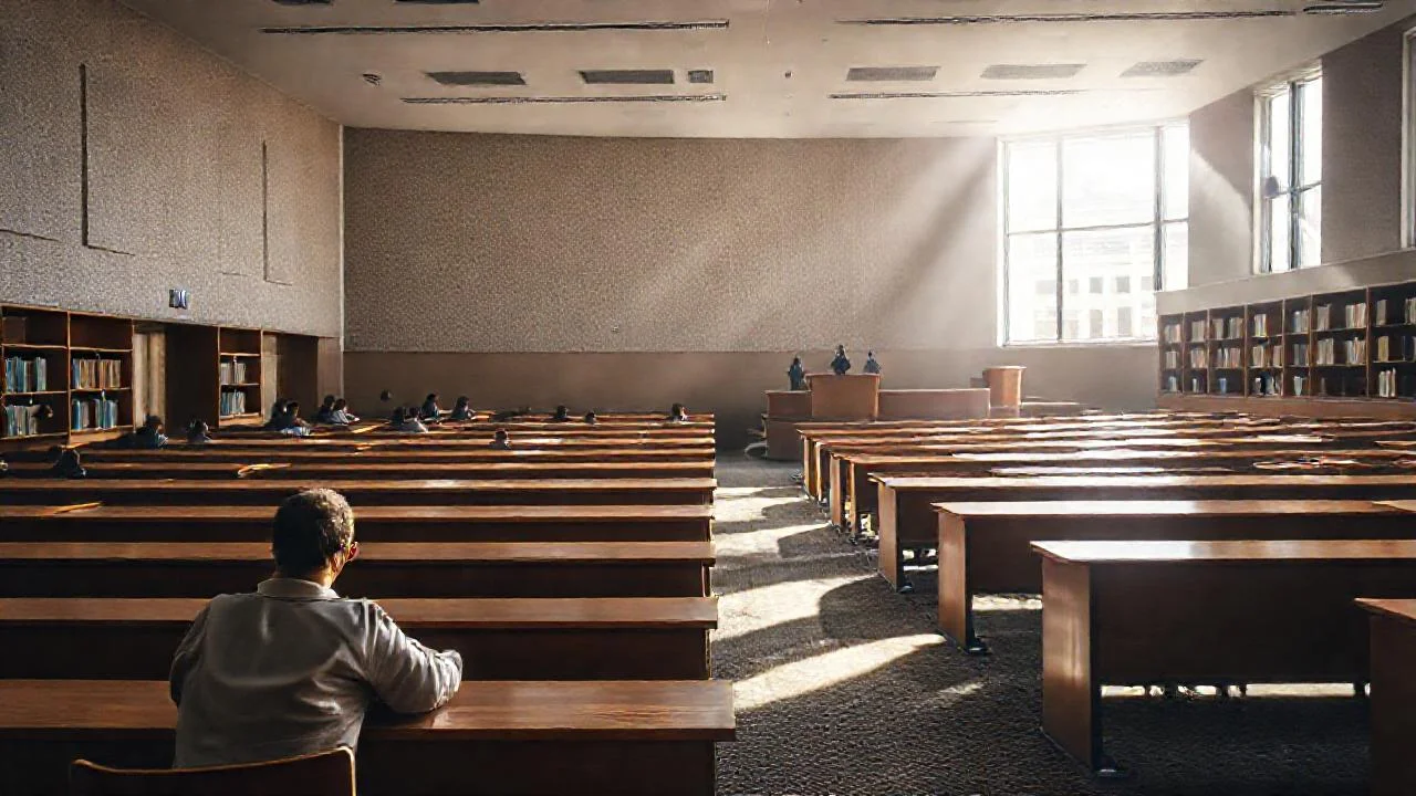 Un aula iluminada, tranquila y detallada