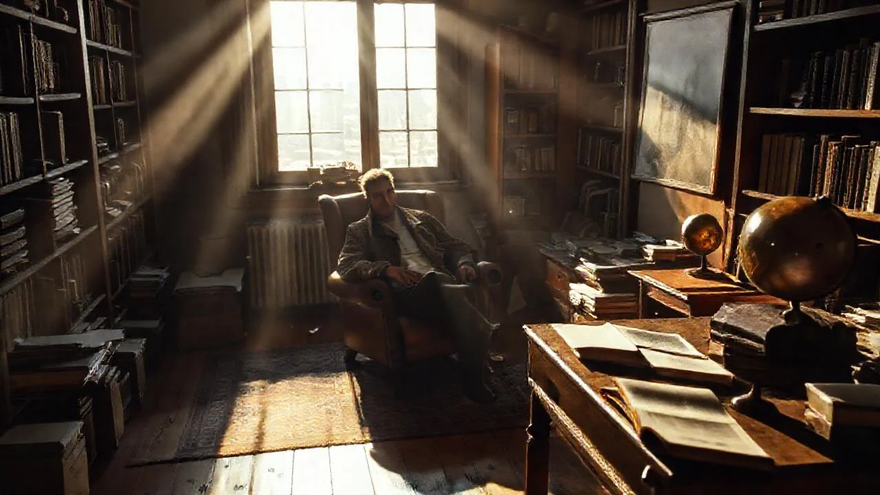 Un hombre lee en un estudio antiguo