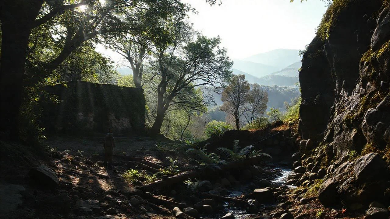 Bosque antiguo, silencioso y misterioso observa